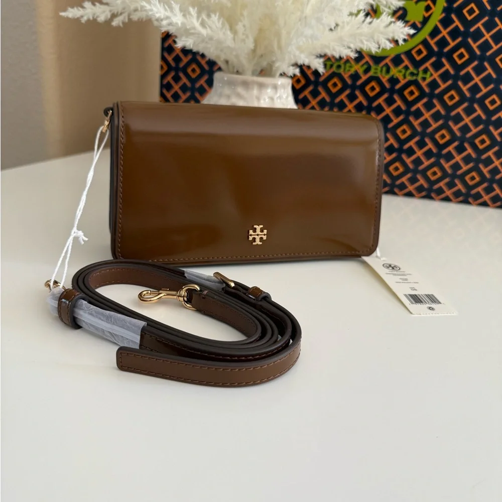 Tory Burch Emerson Mini Crossbody bag 157730 Patent Leather Rich Walnut